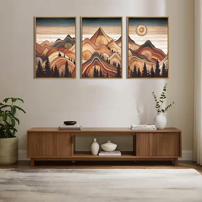 IARTTOP Large Mountain Framed Canvas Wall Art 16x24 Inch Vintage Mountain Landscape Art Prints Set of 3 Abstract Nature Scenery Wall Decor for Living Room Bedroom Office
