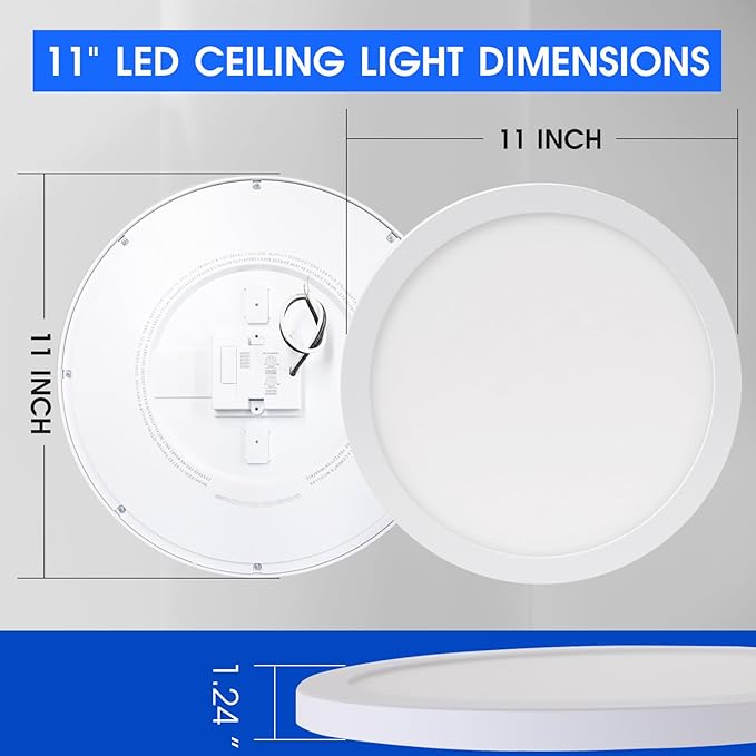 Energetic 5CCT Flush Mount Ceiling Light Fixtures, 24W LED Ceiling Lights for Bedroom, Kitchen, Bathroom, Hallway, 2700/3000/3500/4000/5000K, Super Slim, 2000LM, Brushed Black Metal Ring, 3 Pack