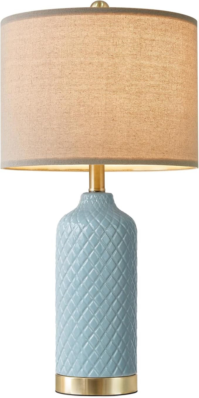 24.25" Table Lamps Modern Ceramic Blue Lamps for Living Room Farmhouse Bedside Lamps Boho Lamps for Night Stands Costal Bedroom Lamps Side Table Lamps End Table Lamps