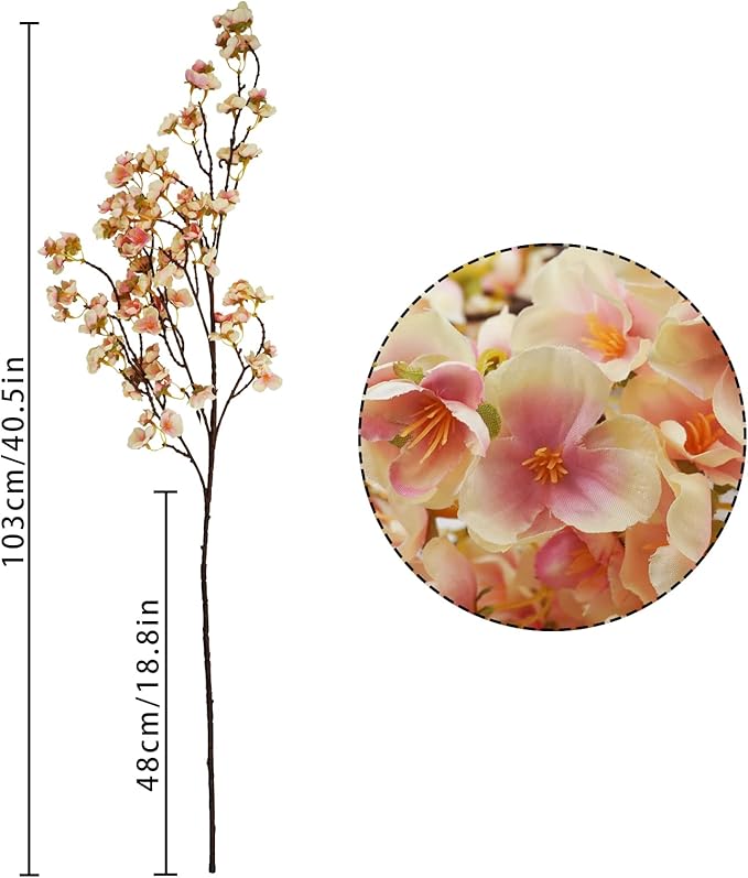 Uieke 3PCS Silk Cherry Blossom Branches, 40.5in Artificial Cherry Blossom Flowers Long Stems Fake Flowers Arrangements for Tall Vase Wedding Home Japanese Decor, Yellow Pink