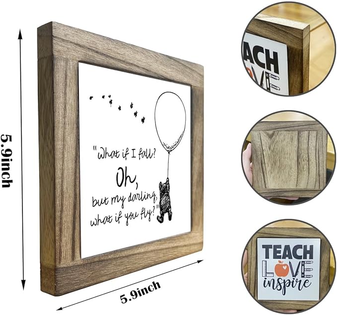 Inspirational Wood Sign - Desktop Plaque, Cartoon Lifestyle Decor, Motivational Home Decor for Kids & Adults - 'What If I Fall, Oh But Darling What If You Fly'