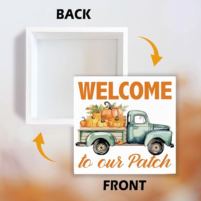 Farmhouse Fall Decors, Front Door Decor for Shelves, Autumn Home Decor, Pumpkin Truck Sign, Autumn Thanksgiving Wooden Decors, Decorative Wooden Table Sign, Welcome to Our Patch Wood Signs A15