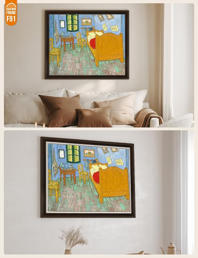 DECORARTS - Bedroom in Arles (Third version), Vincent Van Gogh Art Reproduction. Acid Free Cotton Canvas Giclee Print w/Bronze Frame&Mat for Wall Decor.