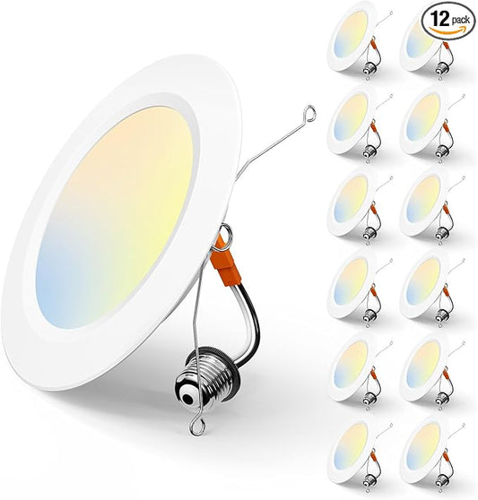 Amico 5/6 Inch 5CCT LED Recessed Lighting 12 Pack, 1050LM Flat Can Lights, Dimmable, IC Rated, 12W Eqv 110W, 2700K/3000K/4000K/5000K/6000K Selectable, Retrofit Installation- ETL Listed