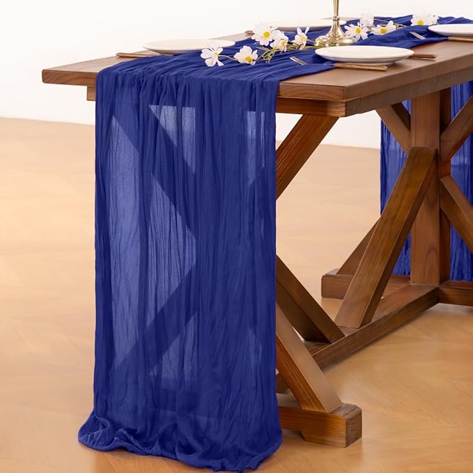 Socomi 6pcs Royal Blue Cheesecloth Table Runner Boho Rustic Gauze 120 inch 10FT Cheese Cloth Runner for Wedding Party Baby Shower Birthday Home Decor Holiday Decorations