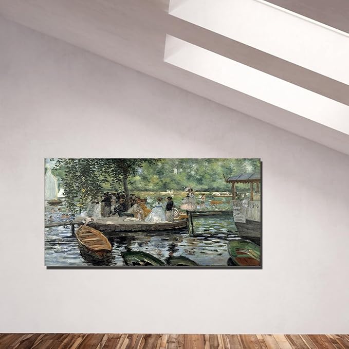 Home Office Decoration Impressionism La Grenouillere By Pierre Auguste Renoir Landscape for Living Room Dining Room Room Wall Decor Framed Large Size 20x40inch