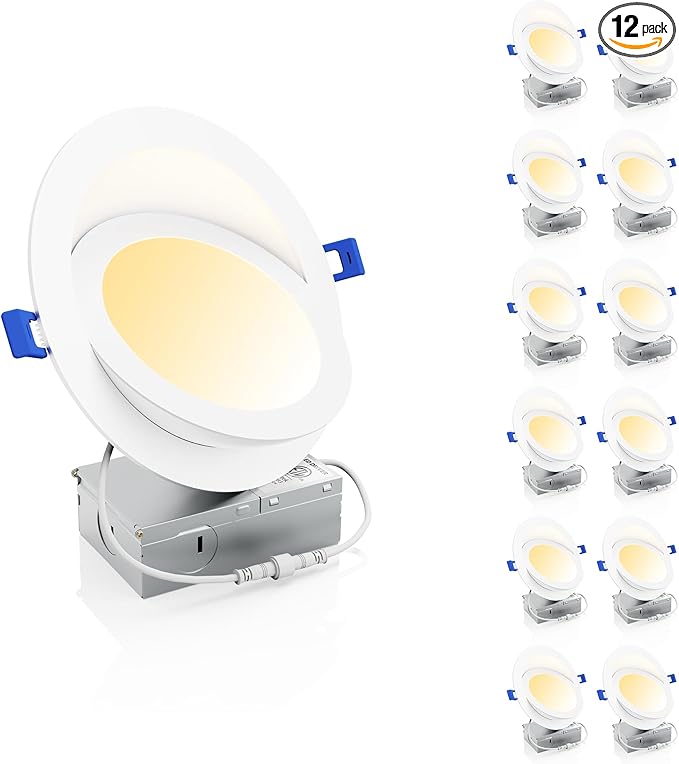 Ensenior 12 Pack 6 inch LED Eyeball Recessed Lighting, 360°+90° Rotatable and 2700K-5000K Selectable, Dimmable Gimbal Recessed Lights, Canless Angled Adjustable Ceiling Downlight, 1300LM, 13W=115W-FCC