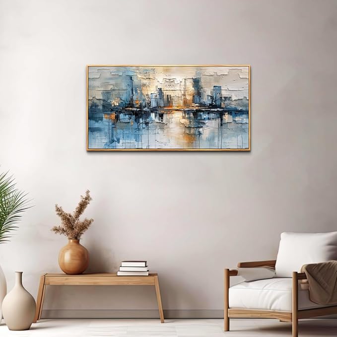 ZUITINGHUA Wood Framed Canvas Wall Art For Living Room Decor For Bedroom Office Wall Decoration Blue Abstract Painting Modern Pictures Artwork Room Aesthetic Home Decor 20x40 In