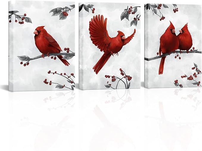 Kalormore Bird Wall Art for Bedroom Red Cardinal Painting Giclee Canvas Prints Gallery Wrapped Picture Artwork Gallery Wrapped Wall Decorataion for Home Living Room Office Bathroom