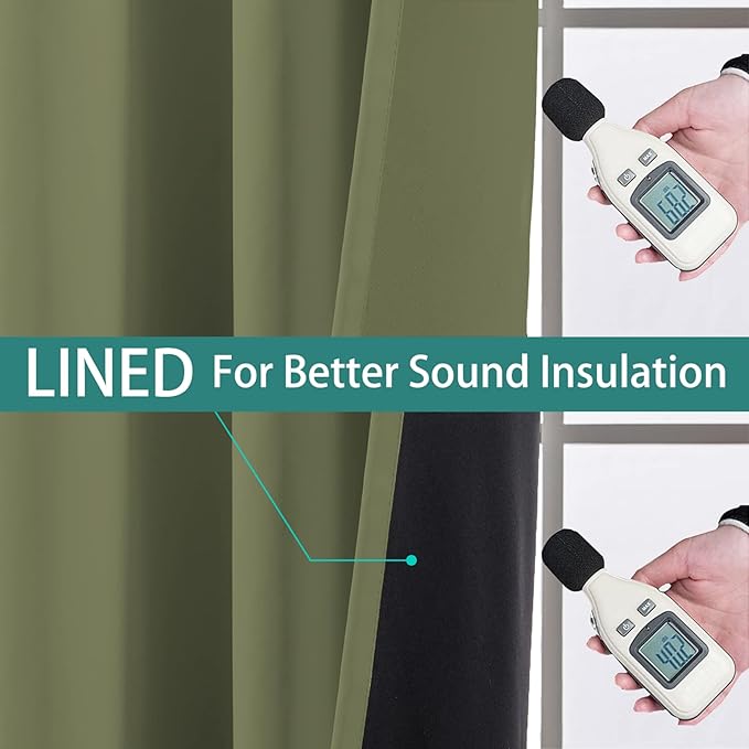 Yakamok 100% Blackout Window Curtain Panels, Heat and Full Light Blocking Drapes with Black Liner for Nursery,Thermal Insulated Draperies (Sage, 2 Pieces, 62Wx63L)