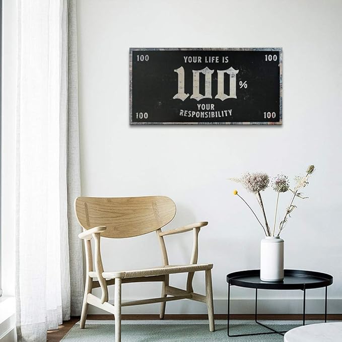 Inspirational Office Art Works Your Life is 100% Your Responsibility Positive Quotes Wall Art Motivational Framed Posters Prints HD Print for Living Room Bedroom Wall Decor Easy to Hang-32"Wx16"H