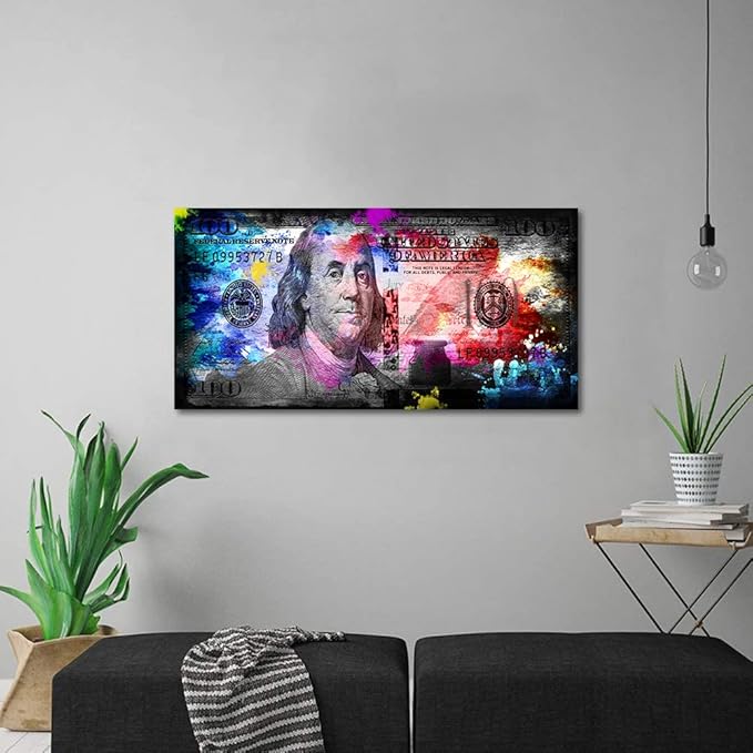 Money Collection for Office Home Decor 100 Dollars Bill Wall Art Canvas Print Money Pop Art Entrepreneur Motivational 100 Bill Cash Artwork Posters Inspiring Canvas Art Framed Easy to Hang - 40"Wx20"H