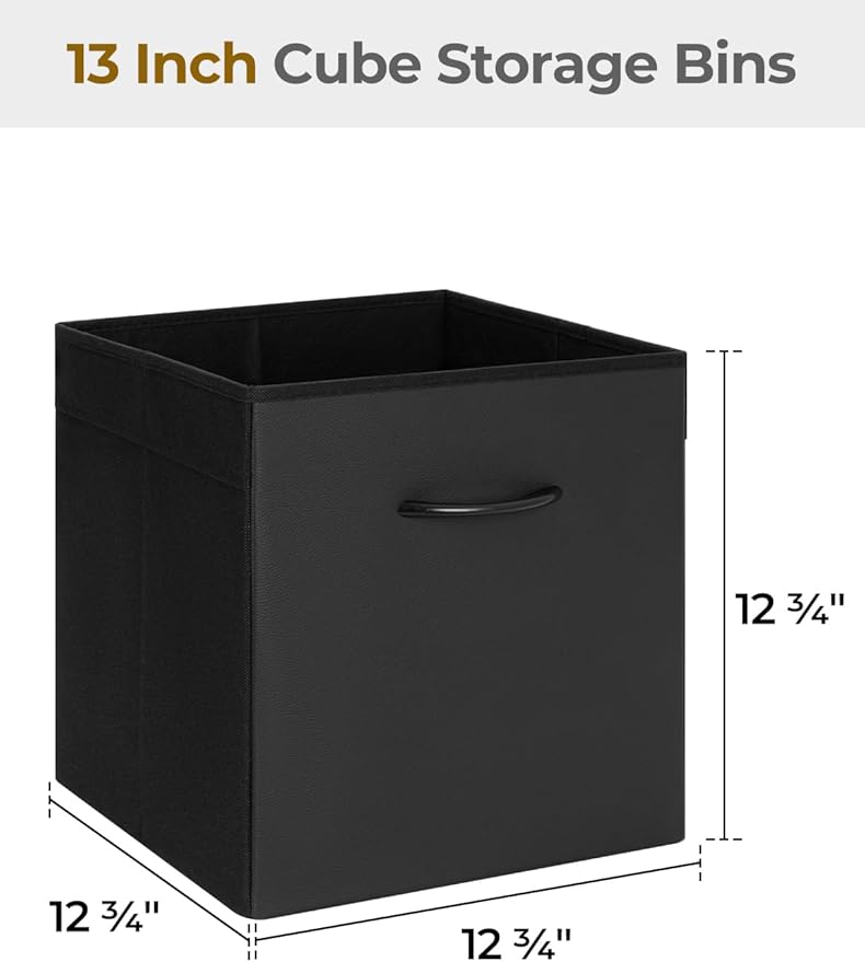 StorageWorks Black Storage Cubes, 13-inch Leather Bins with Handle, Cube Organizer Baskets for Shelves and Closet, Collapsible Storage Bins, 4-Pack