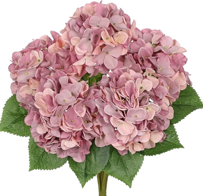 Pink Purple Hydrangea Artificial Flowers Large Artificial Hydrangeas Silk Flowers for Home Decor Indoor Wedding Flowers Bouquets Faux Flowers Kitchen Centerpiece Table Decorations