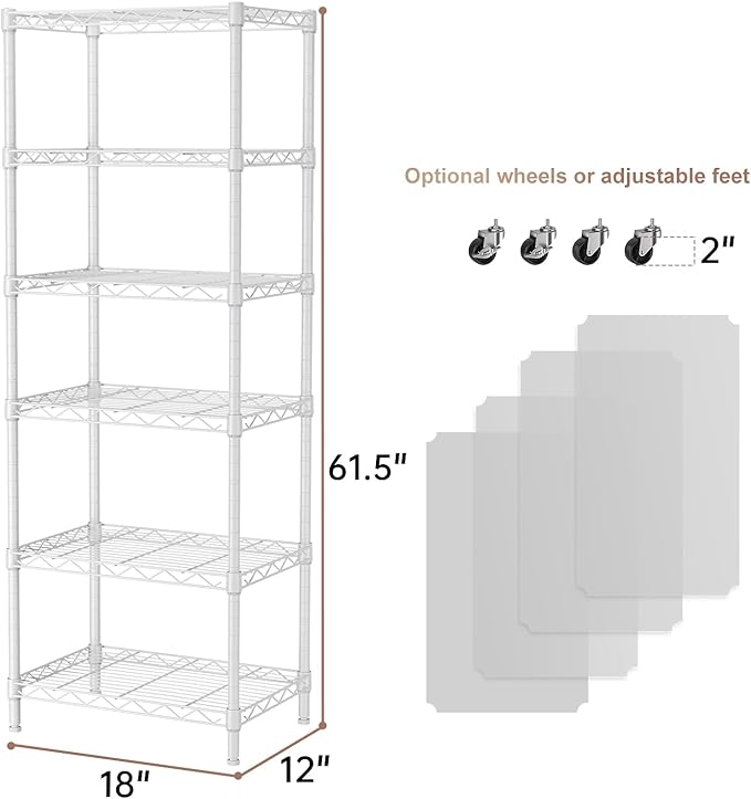 SINGAYE 6 Small Wire Shelves Kitchen Pantry Close Home Organizers and Storage Bathroom Shelf Laundry Room Organization Adjustable Book Metal Garage Shelving Unit