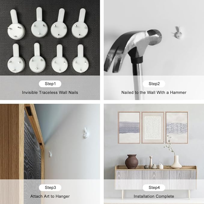 HOURIA Blue White Abstract Neutral Framed Canvas Wall Art Set,Minimalist Boho Waves Lines Wall Decor,Modern Geometric Shapes Print,Mid Century Grunge Artwork for Living Room,Bedroom,Office- 16"x24"x3