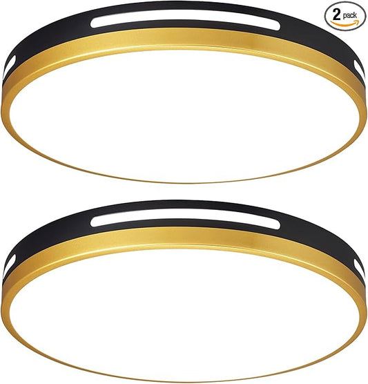 2Pack LED Flush Mount Ceiling Light Fixture, 15” 36W Dimmable Kitchen Lighting Fixtures Ceiling, Black and Gold Modern Light Fixtures Ceiling Mount for Bedroom, Bathroom, Living Room