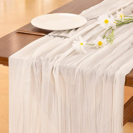 Socomi Ivory White Cheesecloth Table Runner Fall Thanksgiving Boho Rustic Gauze 120 inch 10FT Cheese Cloth Runner for Wedding Party Baby Shower Birthday Home Decor Holiday Decorations