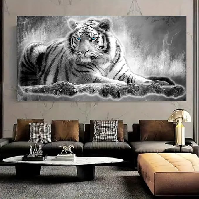 Yxbhhym Large Canvas Wall Art Black and White Tiger Wall Picture Animals Painting Prints Poster Tiger Artwork for wall Home Decorations Office Wall Art Living Room-Framed Wall Art -24x48inches