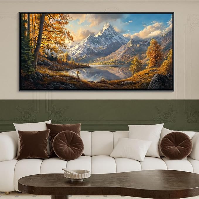 YCPRIMER Framed Canvas Wall Art Mountain Wall Art Nature Forest Wall Decor Rustic Farmhouse Wall Painting Moon Art for Living Room Bedroom Dining Room