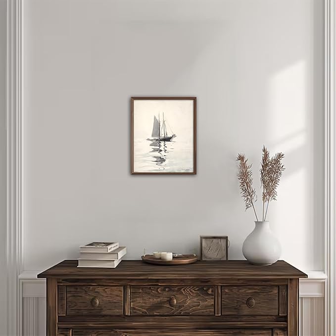 uniro Vintage Coastal Sailboat Wall Art Prints, Neutral Nautical Wall Decor Lake Sea Wall Painting Canvas Prints, Antique Boat Drawing for Coastal Decor, Vintage Nautical Painting Picture Artwork for Bedroom Bathroom Living Room decor ( 8" x 10"-UNFRAMED)