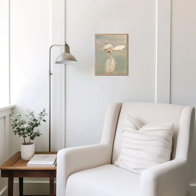 uniro Vintage Swan Wall Art Prints, ClassicalWhite Swan Canvas Oil Painting Poster for Nursery Room Decor, Pastel Watercolor Farmhouse Wall Decor Vintage Animal Art Pictures for Bedroom Gallery Office Bathroom, Nursery Wall Decor( 8" x 10"-UNFRAMED)