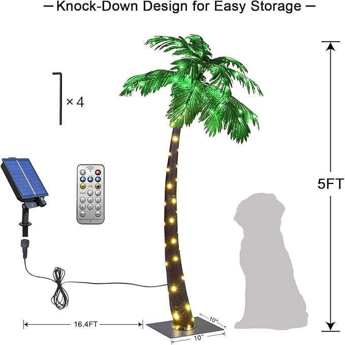 Lightshare 5FT Solar Gorgeous Palm Tree Artificial Lighted Palm Tree, 56LED Lights, Decoration for Office, Home, Party, Christmas, Nativity, Outside Patio