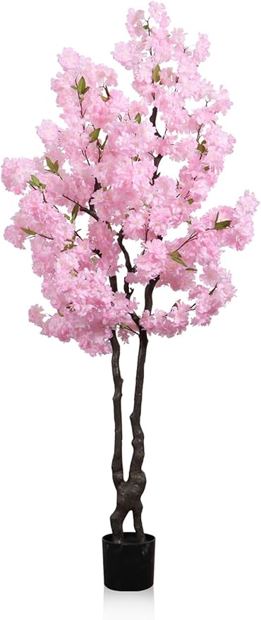 Artificial Pink Cherry Blossom Tree 6ft(72in) Tall Faux Plant Indoor Decor Handmade Japanese Sakura Tree for Wedding Realistic Cherry Plant in Pot for Home Living Room,Office,Outdoor Decor.