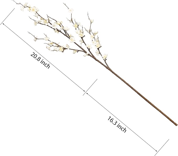 4Pcs Cherry Blossom Branches Artificial Flowers for Spring Summer Indoor Decoration,Faux Long Stem Artificial Flowers for Wedding Home Office Bedroom Party Table Centerpieces Decor(White)