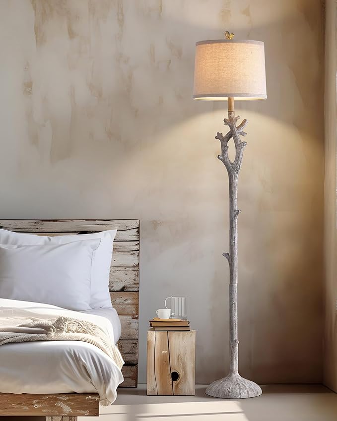 OYEARS Retro Farmhouse Floor Lamp for Living Room Rustic Standing Lamps Tree Trunk Deco Modern Country Vintage Wood Grain 59.75" Tall Corner Floor Lamp Bedroom Office