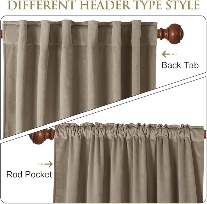 StangH Camel Beige Velvet Curtains for Living Room Sliding Door Super Soft Heavy Blackout Thermal Insulated Window Curtains for Bedroom/Boys Room/Balcony, W62 x L96, 2 Panels