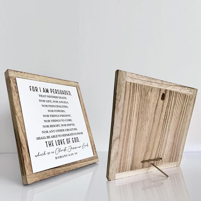 Scripture Sign, Romans 8:38-39 - For I am Persuaded Sign, Wooden Plaques Box Signs, Bible Verse Decor Art, Farmhouse Decoration for Shelf, Christian Wooden Table Signs, Religious Home Office Decor