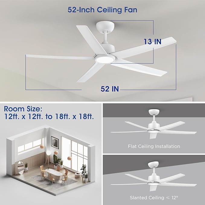 ocioc 52 Inch Smart Ceiling Fan,Modern Ceiling Fans with Lights and Remote,Compatible with Alexa/Google Home/APP,Reversible,Dimmable,3 CCT,Timer,White Ceiling Fan for Living Room,Bedroom