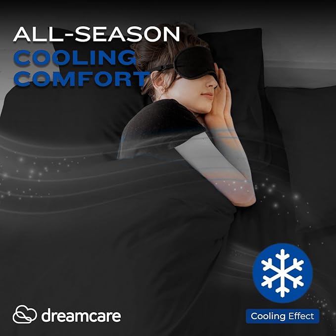 DREAMCARE Twin XL Sheet Set - Cooling Bed Sheets - 4pc Set - up to 15" Deep Pocket - Soft & Long Lasting 100% Fine Brushed Polyester with Side Pocket - Black