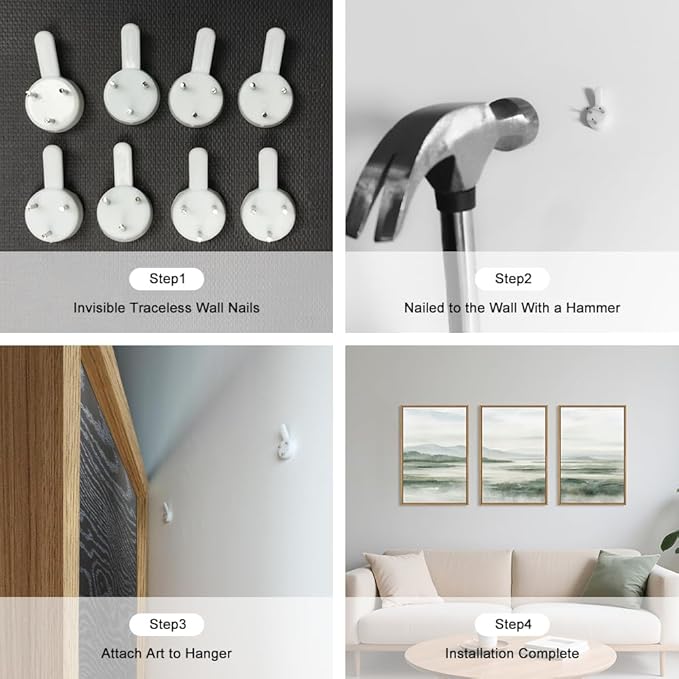 HOURIA Large Watercolor Misty Green Mountain Framed Canvas Wall Art,Neutral Brush Stroke Wall Decor,Modern Landscape Artwork,Nature Minimalist Art Print for Living Room,Bedroom,Office-16 x24 x3