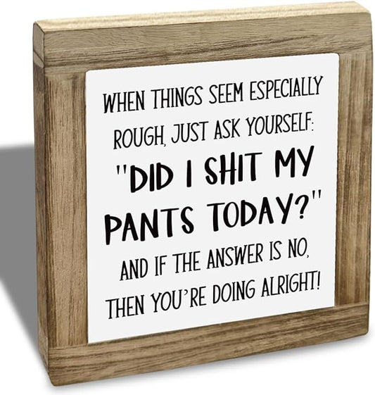 Funny Wood Box Sign, Did I Shit My Pants Today, Sarcastic Gift For Friends Colleague, Motivational Gift, Inspirational Wood Box Desktop Decoration, Funny Farmhouse Home Office Decor