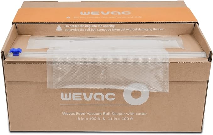 Wevac 8''x100' & 11''x100' 2 Rolls Food Vacuum Seal Roll Keeper with Cutter, Ideal Vacuum Sealer Bags for Food Saver, BPA Free, Commercial Grade, Great for Storage, Meal prep and Sous Vide