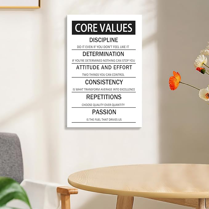 Inspirational Canvas Wall Art Decor Motivational Poster Framed Painting Core Values Picture Print Artwork for Modern Home Bedroom Living Room Office Decoration Ready to Hang [12''W x 18''H]