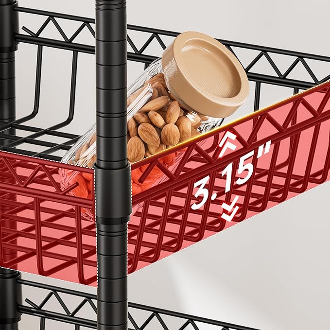 6 Shelves Storage Shelf Wire Closet Bathroom Organizers Metal Pantry Kitchen Garage Shelving Unit Laundry Room Organization Home Rack Net Basket Black with Wheels 14" Dx14 Wx64.8 H