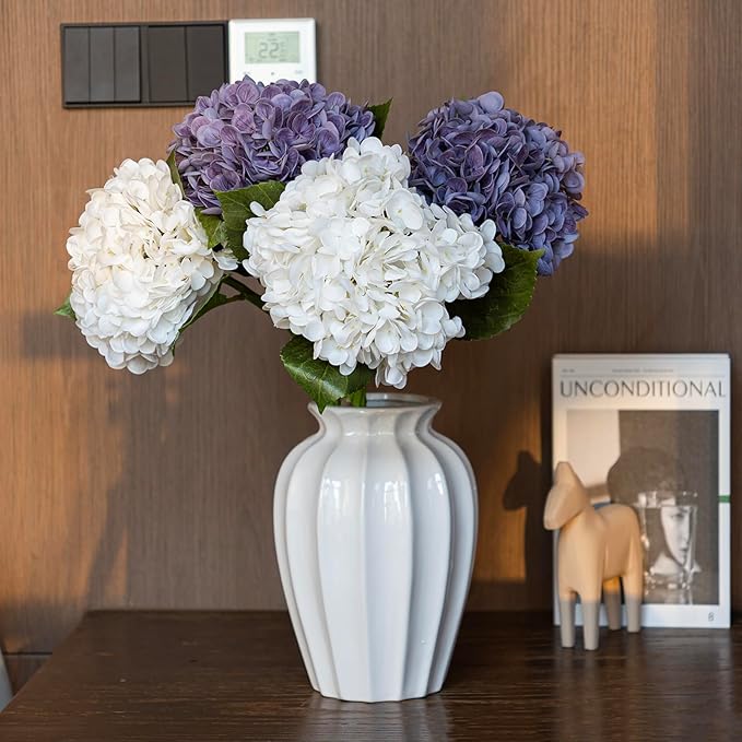 3Pcs 22 inch Lifelike Artificial Hydrangea, 3 Light Purple Large Real Touch Flowers Artificial Flowers Dry Flowers Outdoor Wedding Christmas Office Family Party Living Room Table Deco