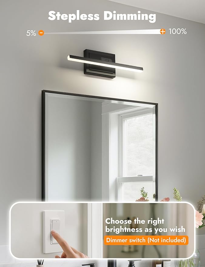 NIORSUN 15.7 Inch Modern Bathroom Light Fixture, 12W 5CCT Dimmable LED Black Bathroom Vanity Lights Over Mirror, Vanity Lights for Bathrooms Restroom Mirror- ETL Certified