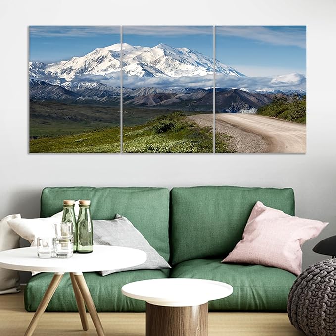 3 Pieces Landscape Poster Wall Art Winter Snow Mountains Wilderness Picture Print Snowscape Theme Painting Wall Decor Artwork for Modern Home Living Room Hotel Decoration Ready to Hang [60''Wx28''H]
