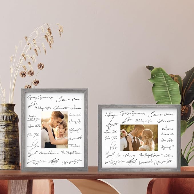 Egofine 11x14 Picture Frames Set of 4, Made of Solid Wood Covered by Plexiglass 5x7 and 8x10 with Mat or 11x14 without Mat, for Table Top Display and Wall Mounting Photo Frame Light Grey