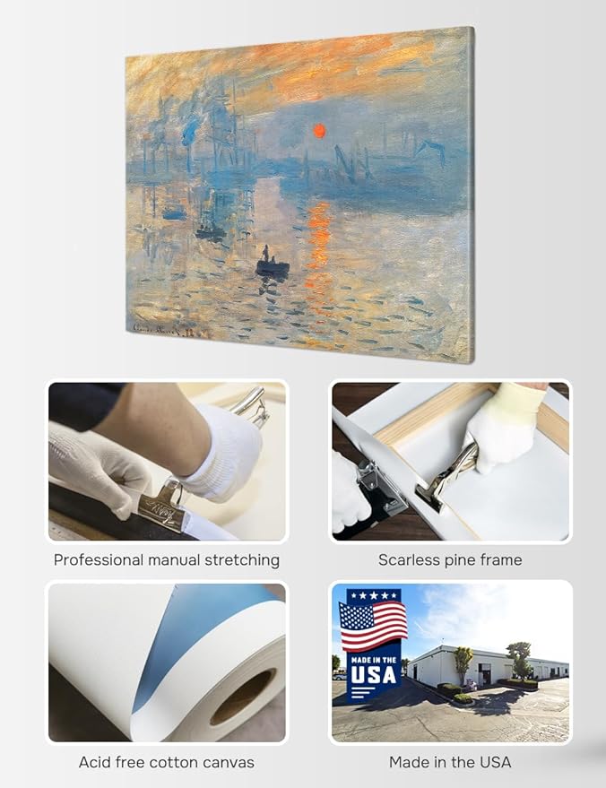 DECORARTS - Impression, Sunrise by Claude Monet, Museum-Quality Giclee Canvas Print, Wall Art Reproduction, 40" W x 30" H, Made in USA