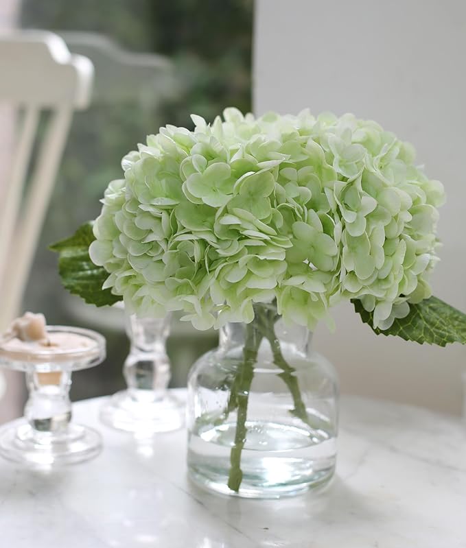 Real Touch Artificial Flowers Hydrangea in Vase for Home Decoration,Artificial Hydrangeas Centerpieces for Tables, Lifelike Fake Hydrangea in Vase for Bathroom, Office and Water Bar