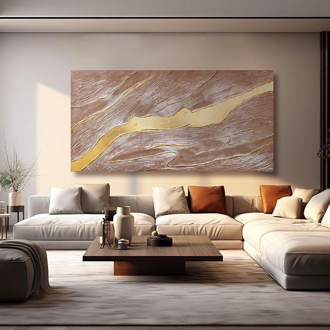 VAYIMDH Abstract Large Canvas Wall Art Line Wall Pictures Pink and Gold Wall Print 29"x58" Artwork for Living Room Dining Room Area