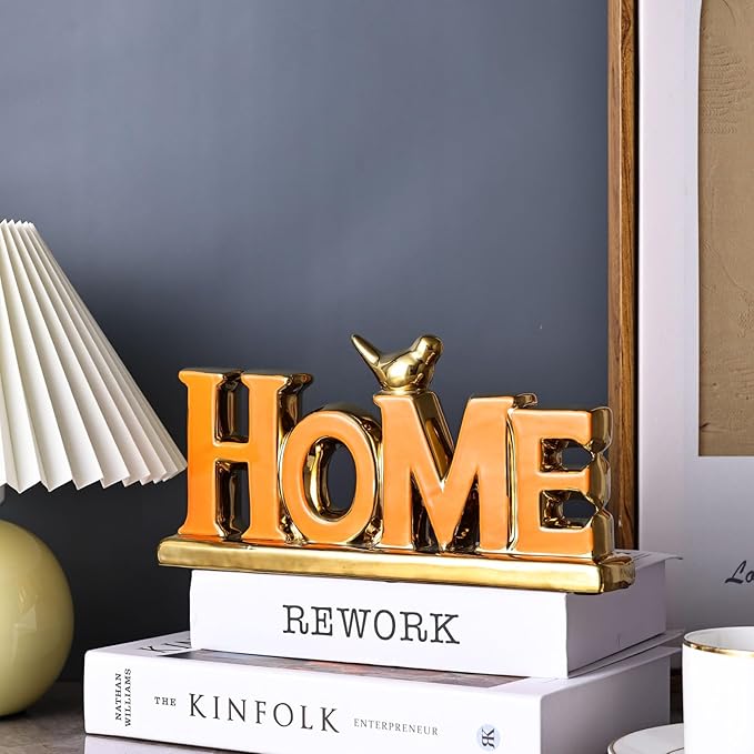XMGZQ Love Sign Decoration,Orange and Gold Love Signs for Home Decor,Small Bird Sculpture Personalized Decor,Orange Style Figurine Decorative Ornaments for Living Room,Bedroom,Desktop,Cabinets