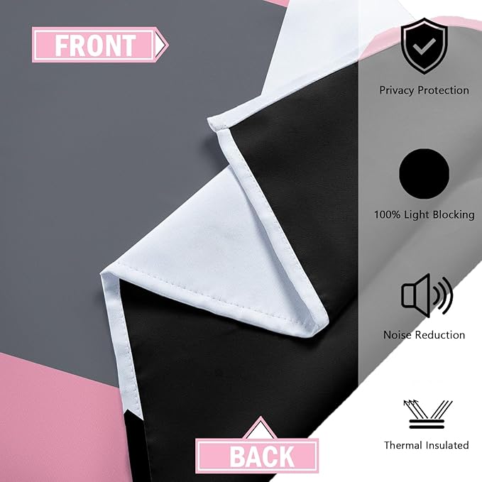 Pink 100% Blackout Curtains for Bedroom 108 inch Extra Long 2 Panels Set Black White Grey Modern Abstract Geometric Black Out Curtains Room Darkening Window Drapes for Living Room, 52Wx108L