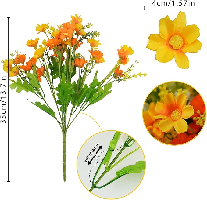 Uieke 12PCS Artificial Fake Flowers, Daisy Mums Fall Flowers Outdoor UV Resistant No Fade Greenery Shrubs Plants Indoor Outside Hanging Planter Home Wedding Office Garden Porch Décor (Assorted)