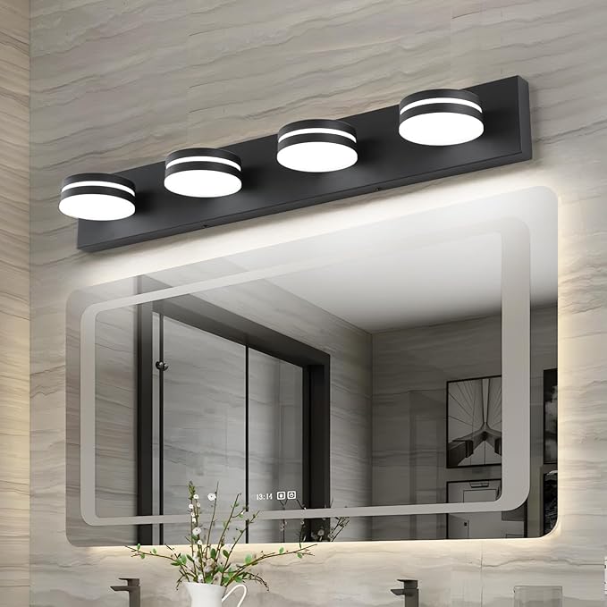 4-Light Bathroom Vanity Light, Matte Black Bathroom Light Fixtures Over Mirror,LED Vanity Lights with 360°Rotating Lamp Head(32in)